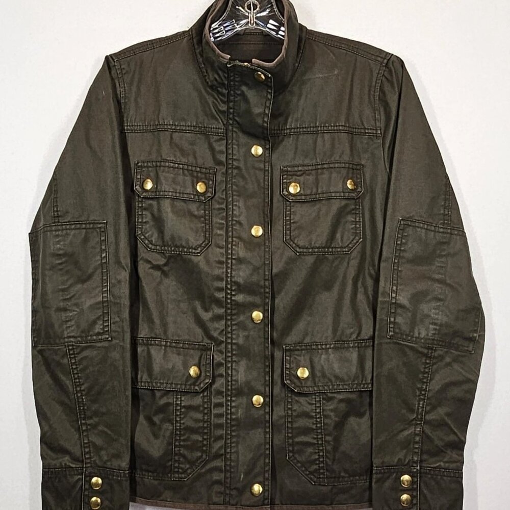 J Crew Women's Downtown Field Jacket Waxed Cotton Army Green Size Small